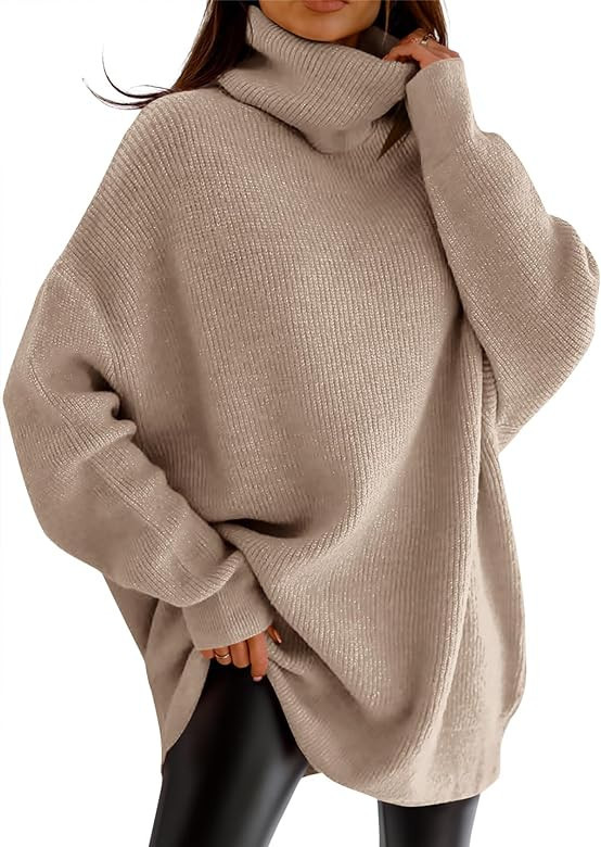 imesrun Womens Turtleneck Oversized Sweater Batwing Chunky Pullover Sweater Casual Fall Knit Jump... | Amazon (US)