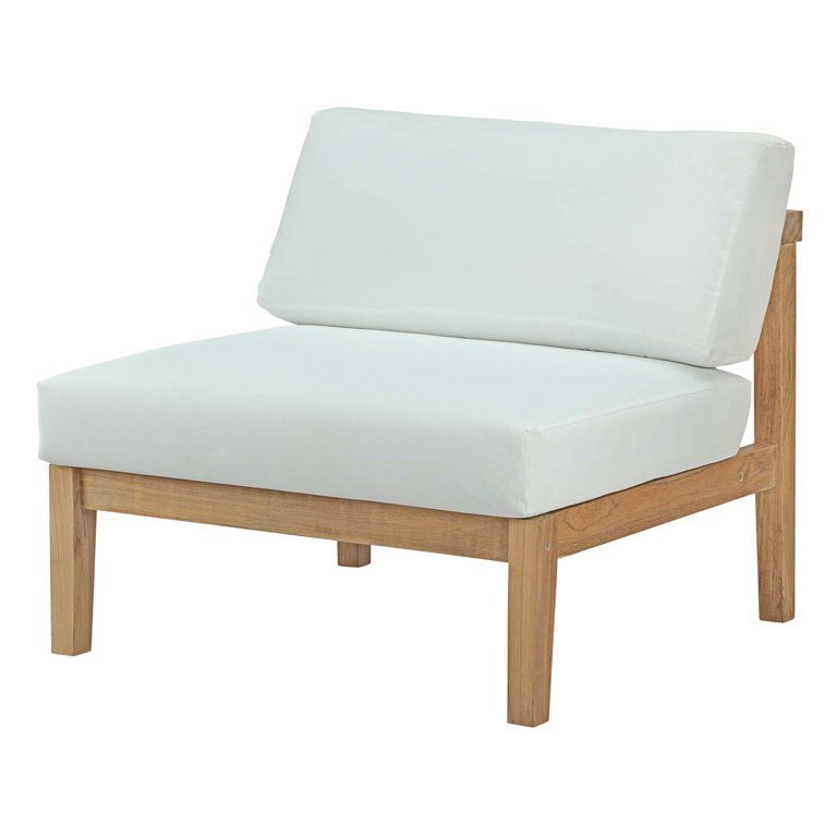 Lounge Chair, White Natural, Teak Wood, Fabric, Modern Contemporary, Outdoor Patio Balcony Cafe B... | Walmart (US)