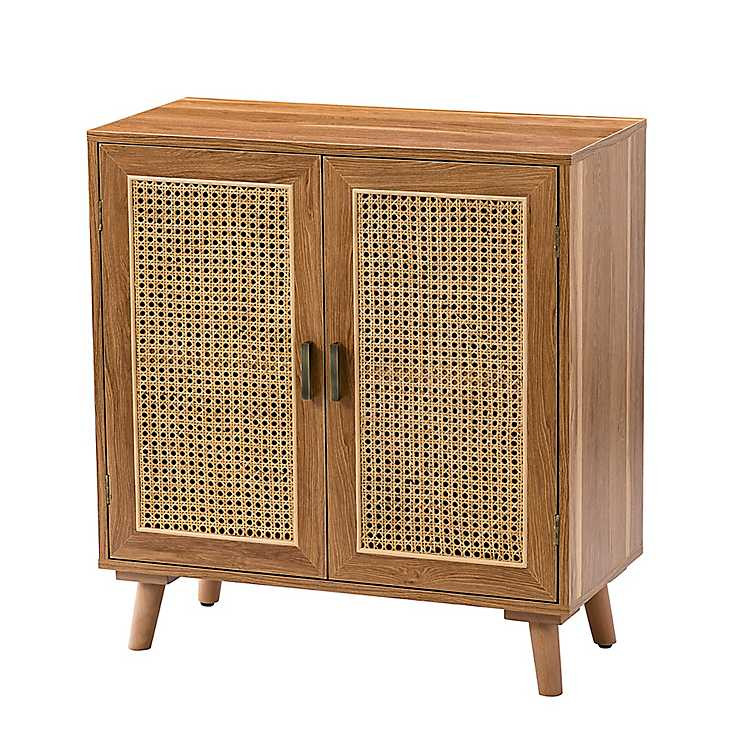 Natural Wood and Rattan 2-Door Cabinet | Kirkland's Home