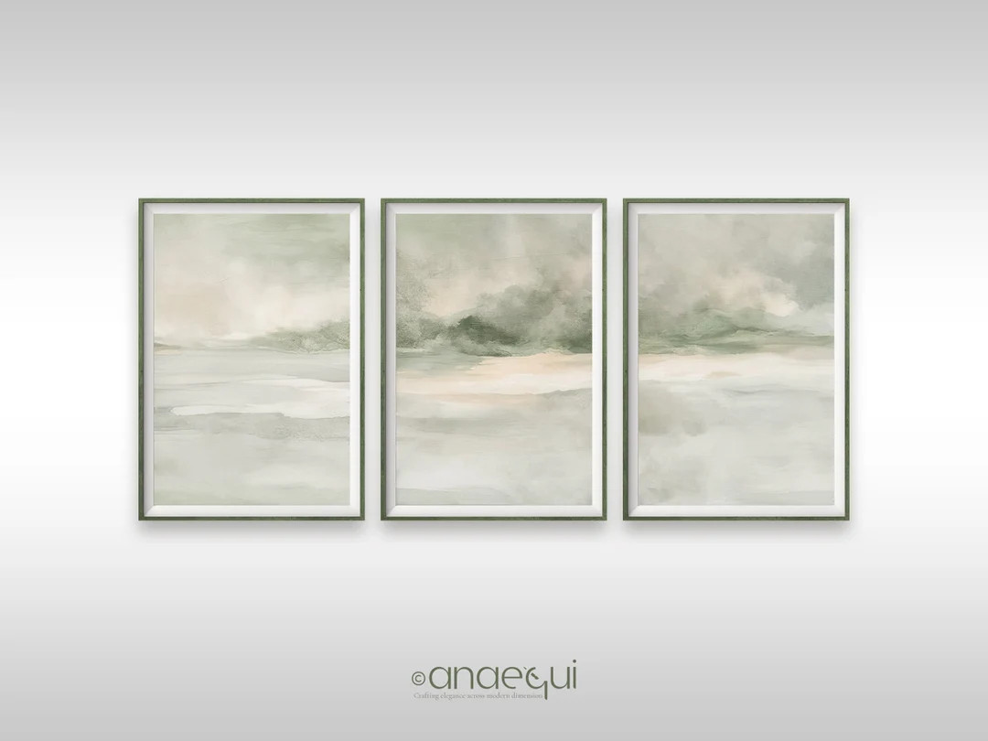 Modern Neutral Abstract Printable Wall Art Set of 3, Sage Green Earthy Color Palette, Minimalist ... | Etsy (US)