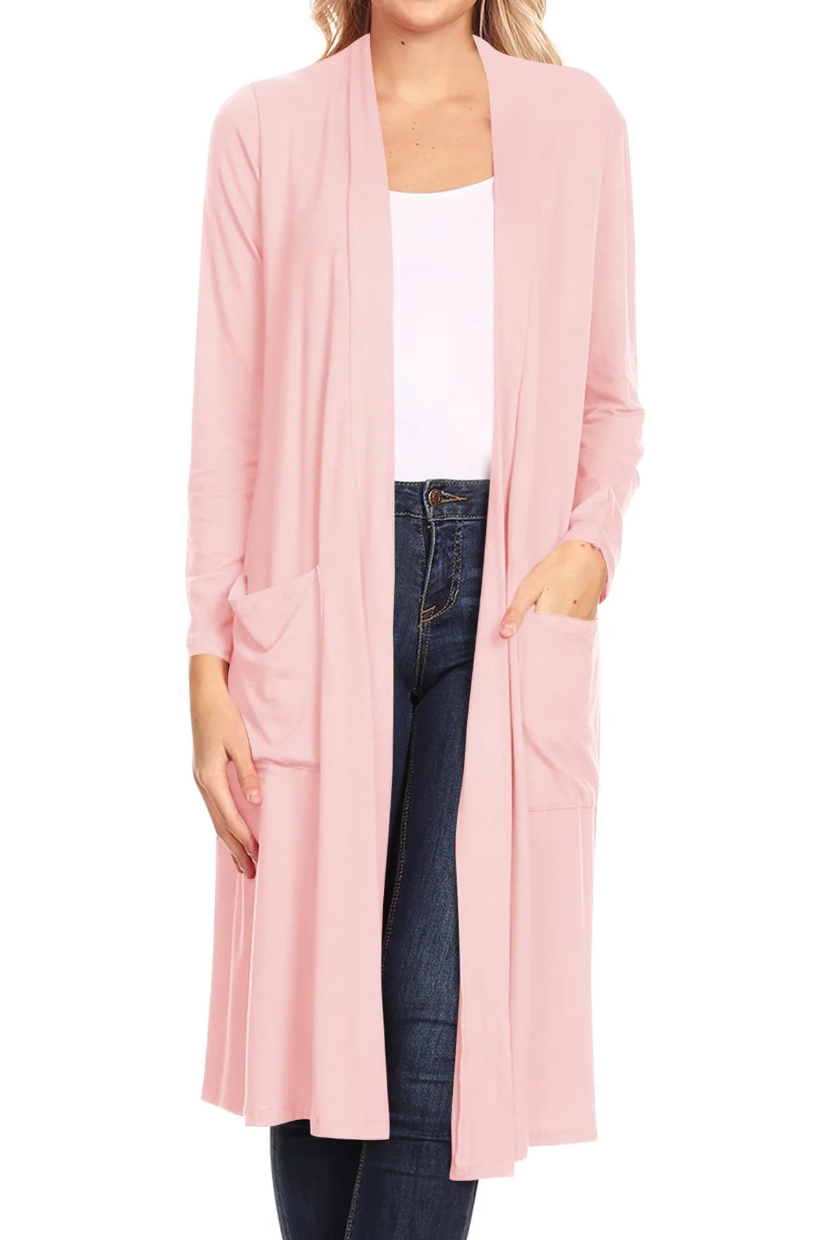 Women's Casual Loose Fit Side Pockets Solid Soft Lightweight Long Cardigan | Walmart (US)