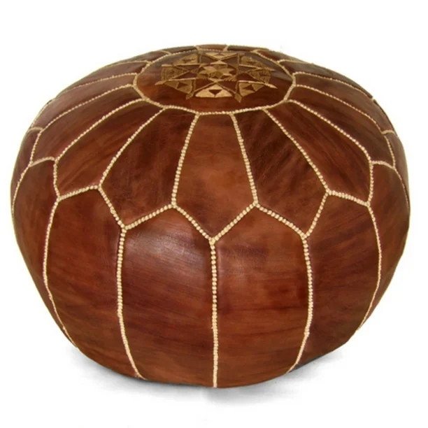 Ikram Design Round Moroccan Leather Pouf - Walmart.com | Walmart (US)
