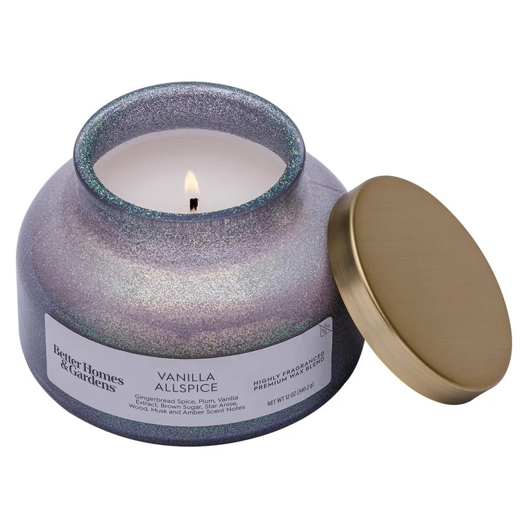 Better Homes & Gardens 1-Wick Holiday Scented Glitter Jar Candle, Vanilla Allspice, 12oz. | Walmart (US)