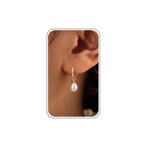 Gold Pearl Earrings for Women, Pearl Drop Earrings 14K Plated Statement Dangle, Pearl Hoop Earrings Bridesmaid Earrings Tarnish Resistant | Amazon (US)