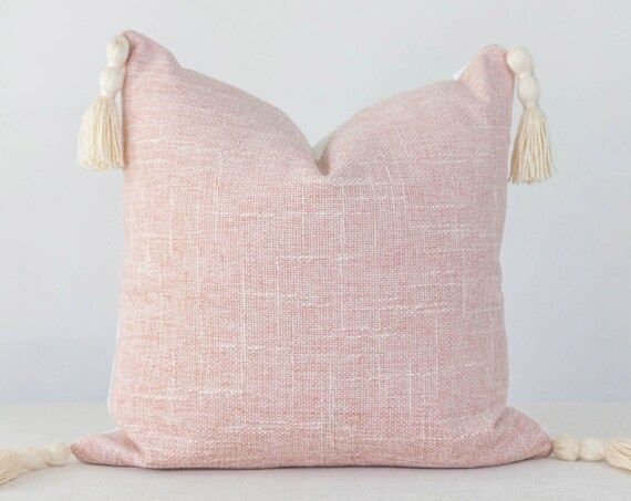 Blush Pillow Cover 20x20, Light Pink Pillow Covers, Pink Texture Pillow Cover, Pink Tassel Pillow... | Etsy (CAD)