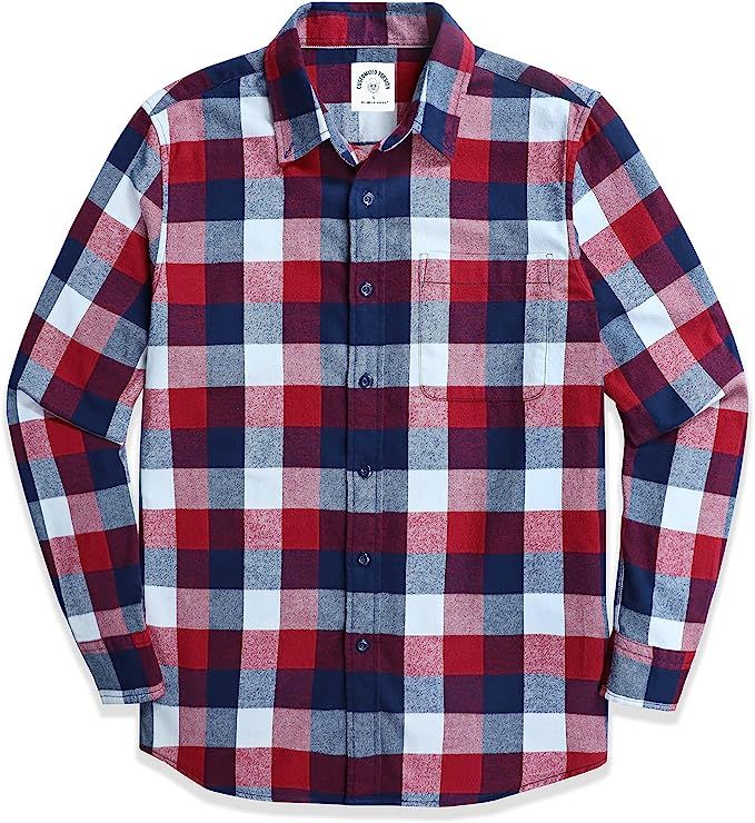 Dubinik Flannel Shirts for Men Long Sleeve Button Down Plaid All Cotton Casual Shirt with Pocket | Amazon (US)