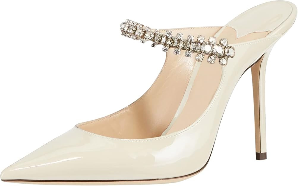 MIRAAZZURRA Women Heeled Mules Rhinestone Strappy Pointed Toe Mules Stiletto High Heels Slip On B... | Amazon (US)