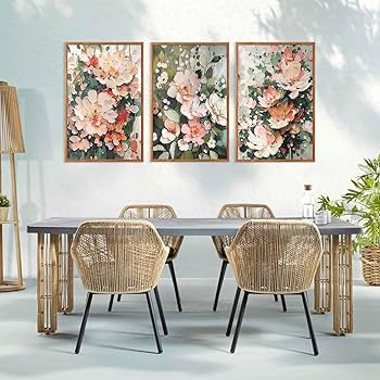 Aurlan Boho Green and Coral Wildflowers Framed Wall Art(16"x24"), 3 PCS Abstract Green Pink Botan... | Amazon (US)