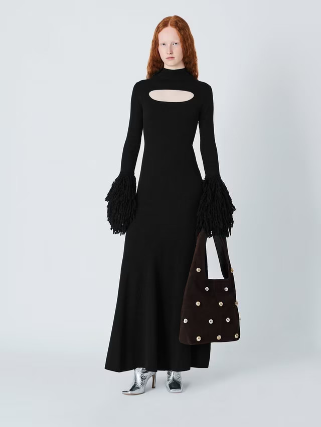 John Lewis x A.W.A.K.E. MODETassel Sleeve Knitted Maxi Dress, Black | John Lewis (UK)