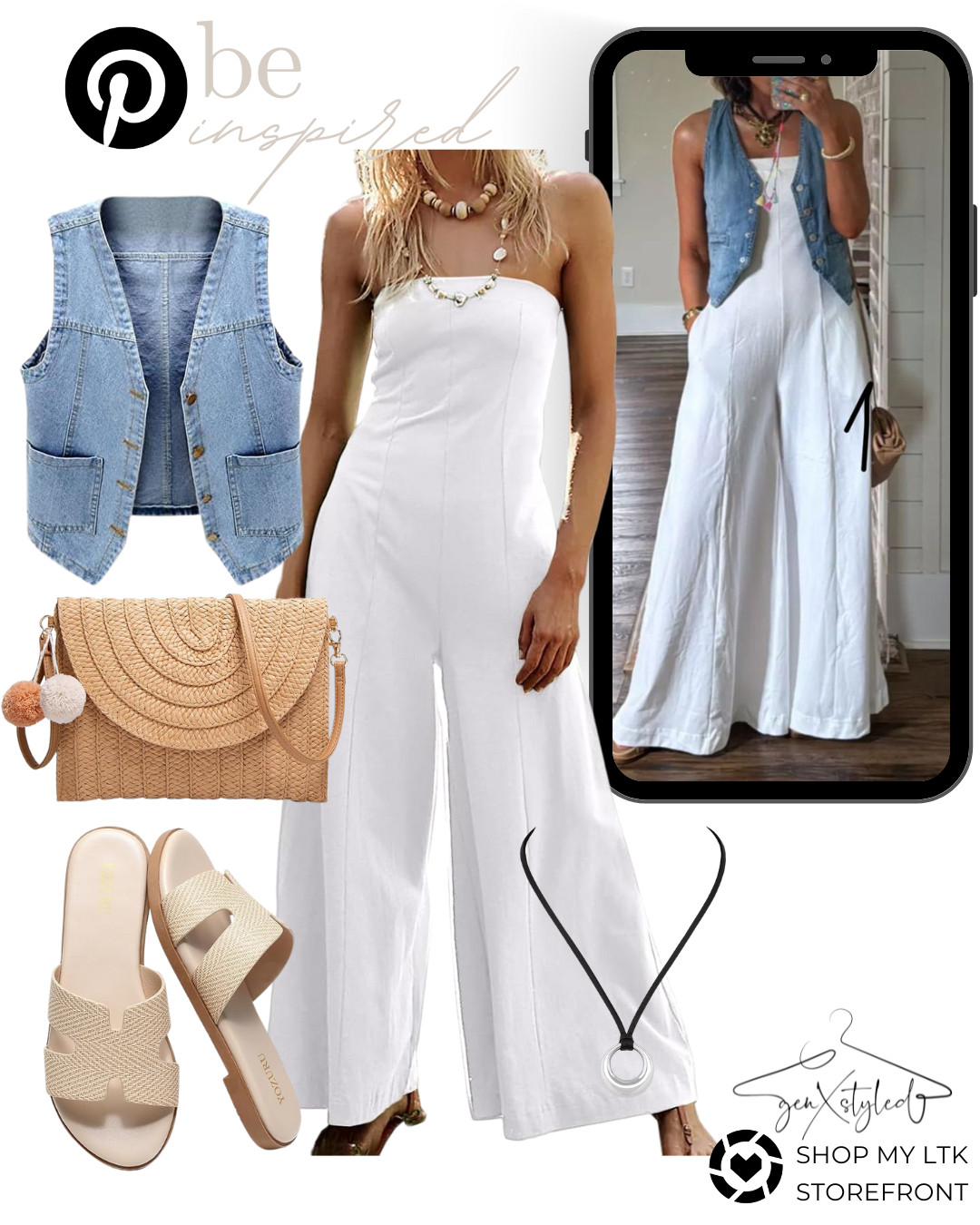 Summer outfit inspiration straight from Amazon! This white jumpsuit paired with a denim vest and woven accessories is giving effortless, elevated vibes. Even better? The vest and sandals are currently on sale! Don’t miss out on these breezy summer must-haves. 

 #LTKSummerEdit #LTKPetite #LTKStyleTip