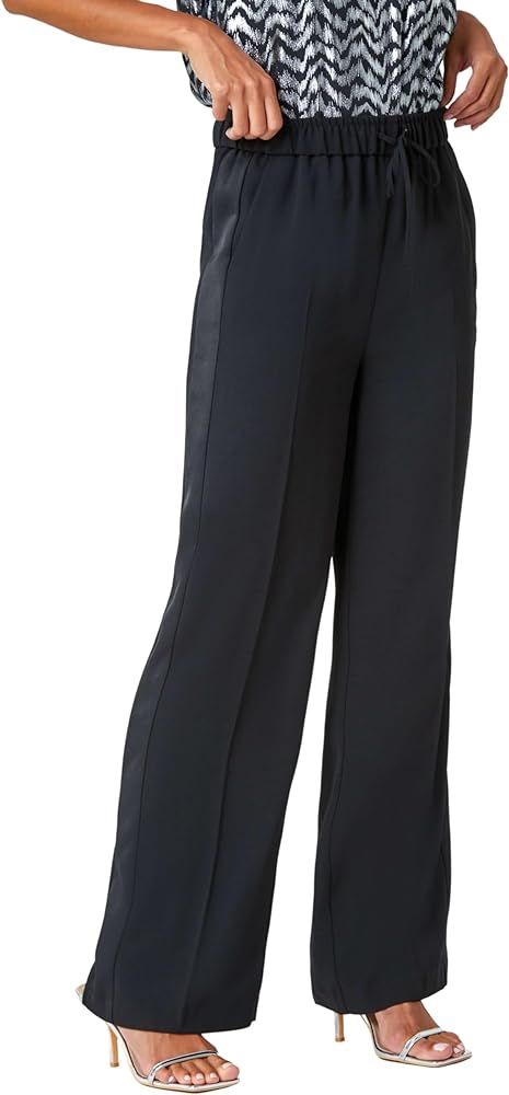 Roman Satin Stripe Stretch Wide Leg Trousers for Women UK - Ladies Autumn Everyday Winter Holiday... | Amazon (UK)