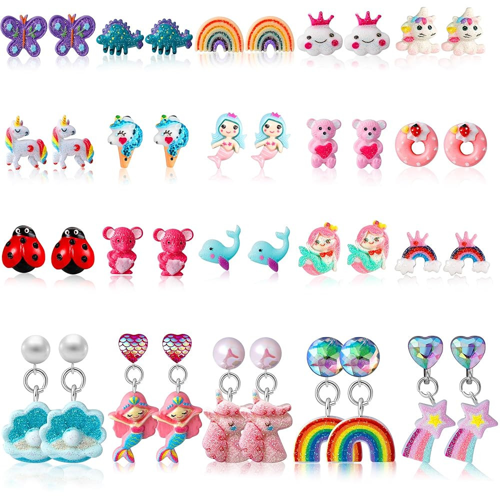 Kids Clip On Earrings for Girls 20/30/40 Pairs Hypoallergenic Clip on Earrings for Kids Cute Anim... | Amazon (US)