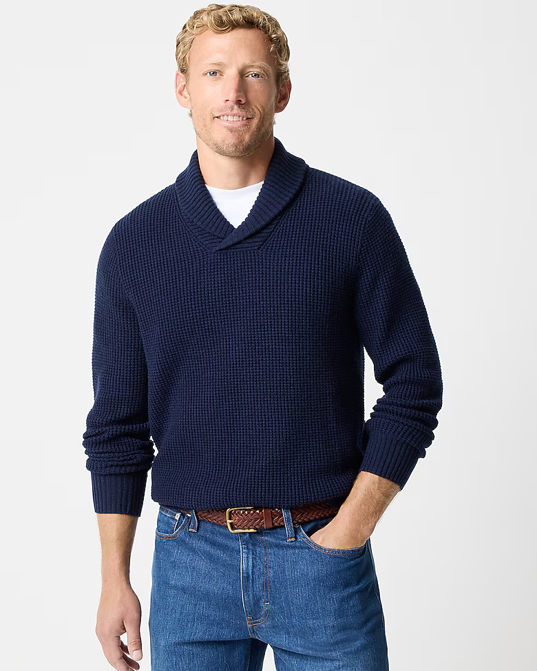 Waffle-stitch shawl-collar sweater | J.Crew Factory
