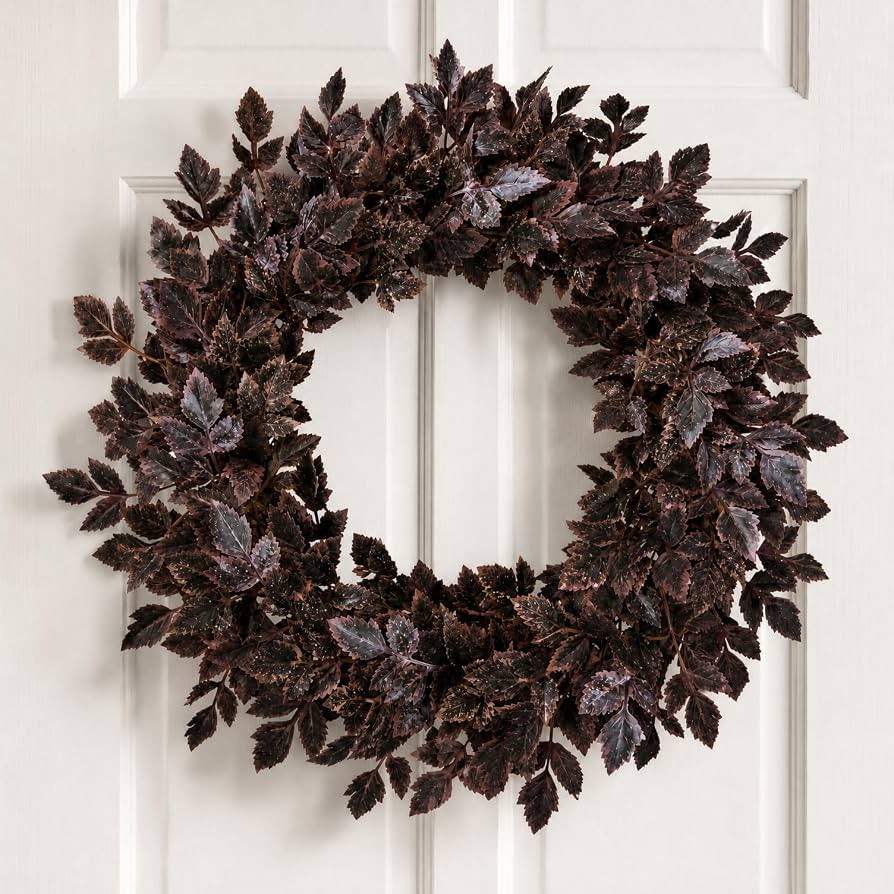 24 Inch Fall Wreath for Front Door, Fall Decor Faux Plum Burgundy Leaves Wreath, Full Autumn Harv... | Amazon (US)