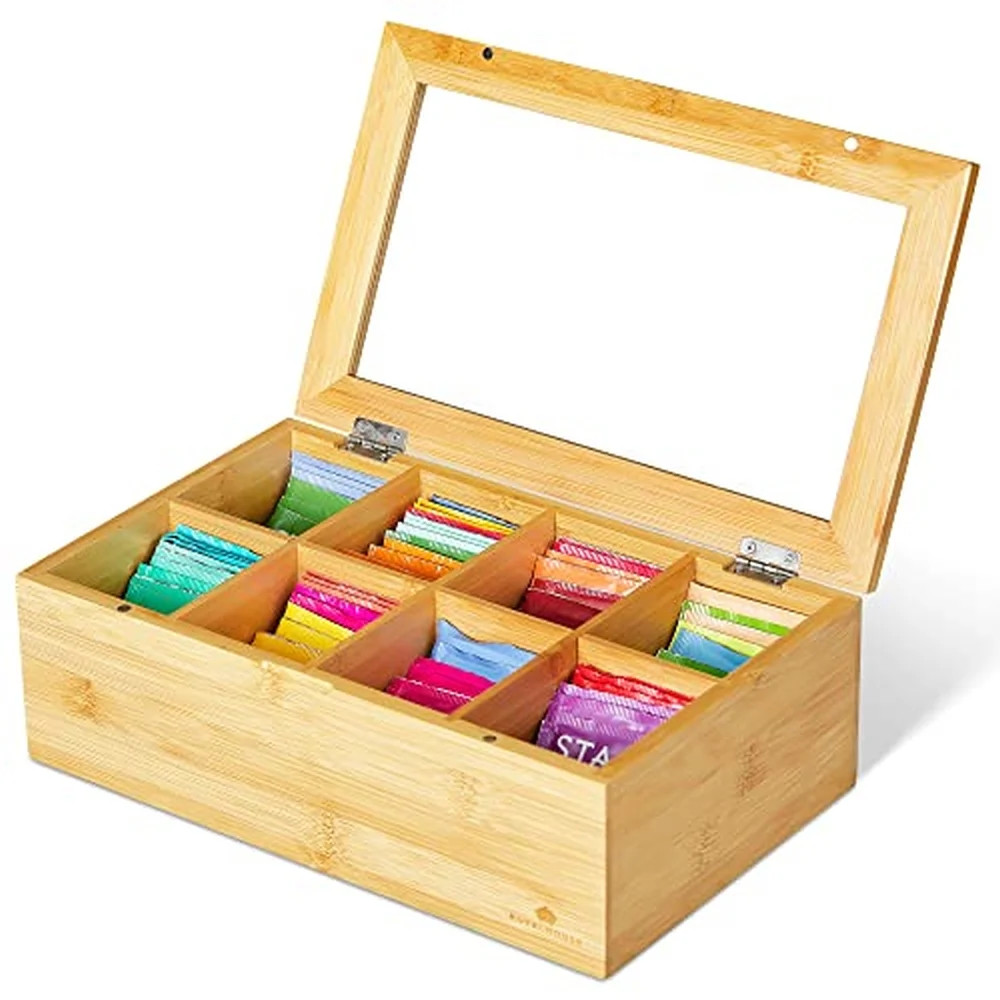RoyalHouse Big Natural Bamboo Tea Box Organizer, Tea Bag Holder with 8 Compartments - Walmart.com | Walmart (US)