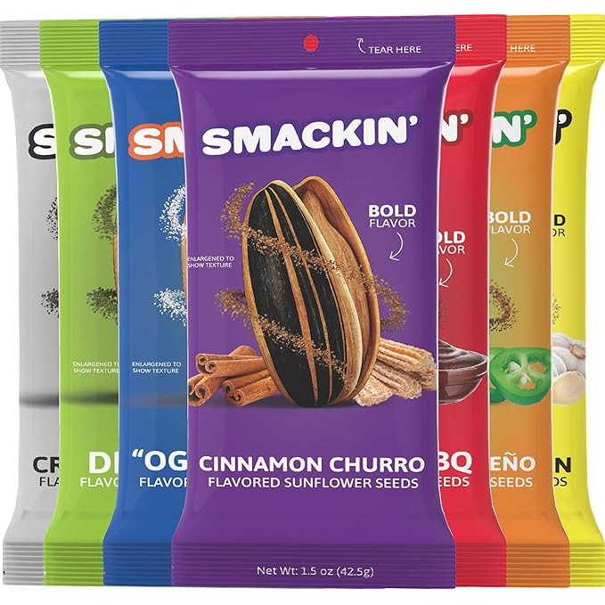 SMACKIN' Sunflower Seeds | Roasted Jumbo Sunflower Seeds | 7 Flavor Sampler Pack | 1.5 Ounce Flav... | Amazon (US)
