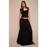 Black Cotton Pleated Maxi Skirt Co-ord | PrettyLittleThing UK