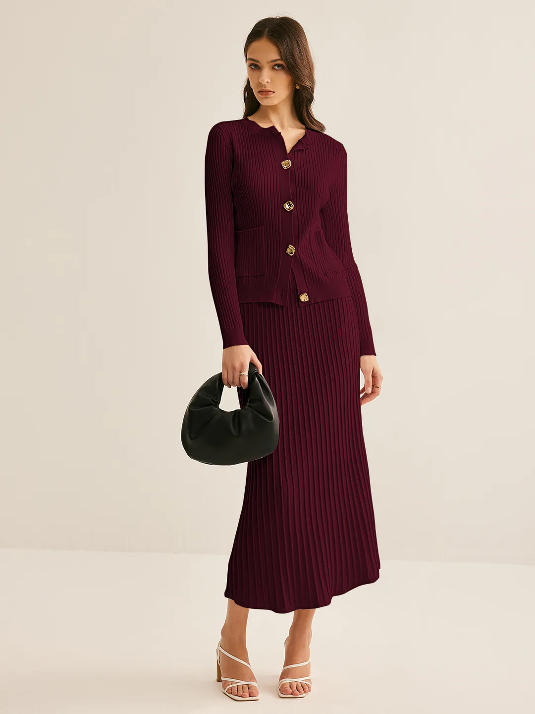 Elegant Button Pleated Sweater Co-ords | Commense