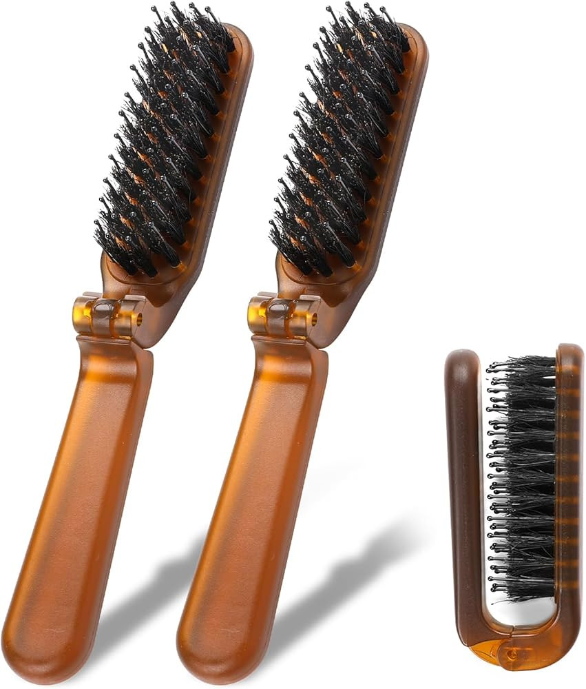 2 Pack Folding Hair Brush, Travel Size Brush with Natural Boar Bristles and Nylon Pins Collapsabl... | Amazon (US)