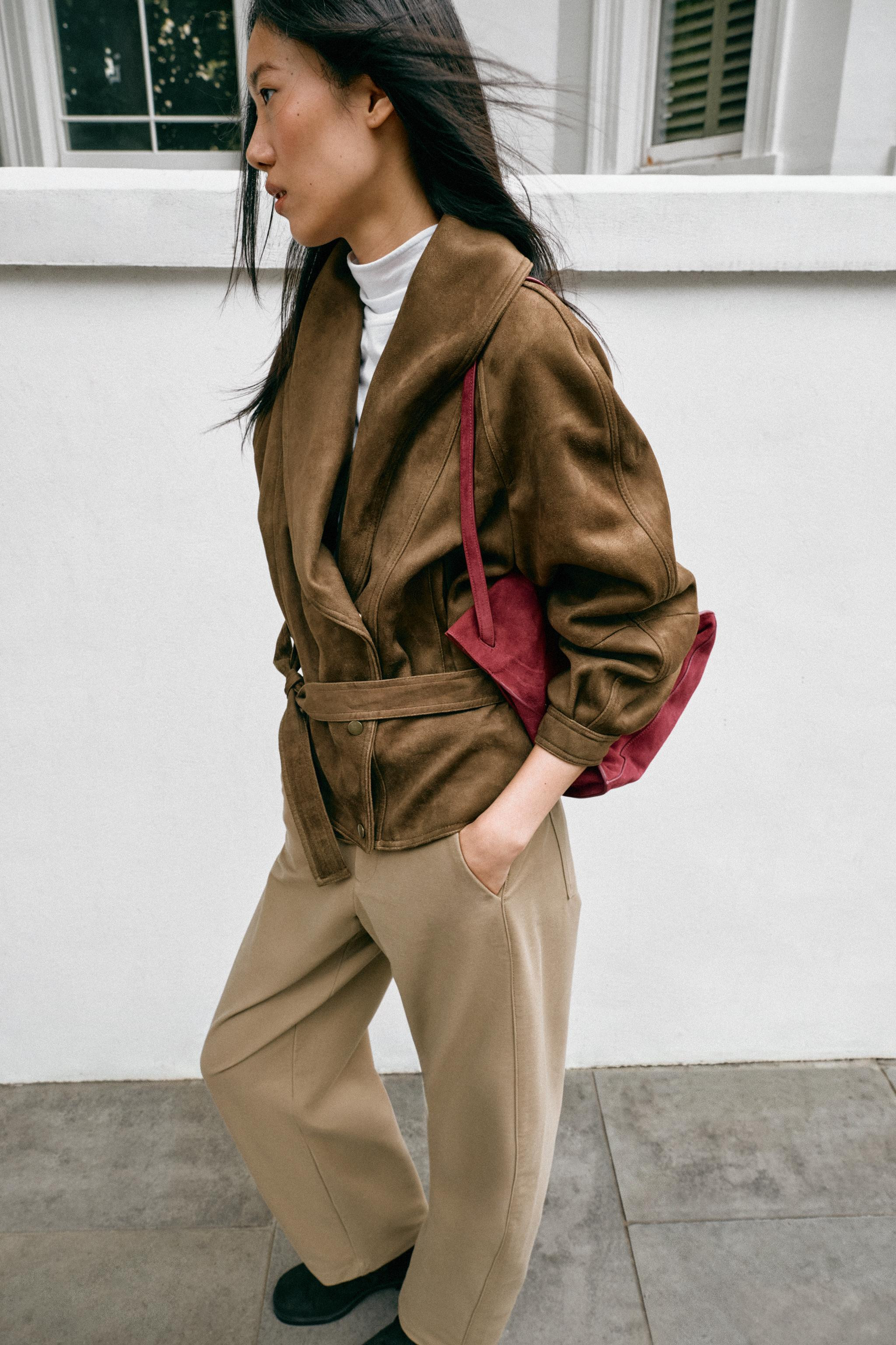 FAUX SUEDE JACKET WITH BELT | Zara UK