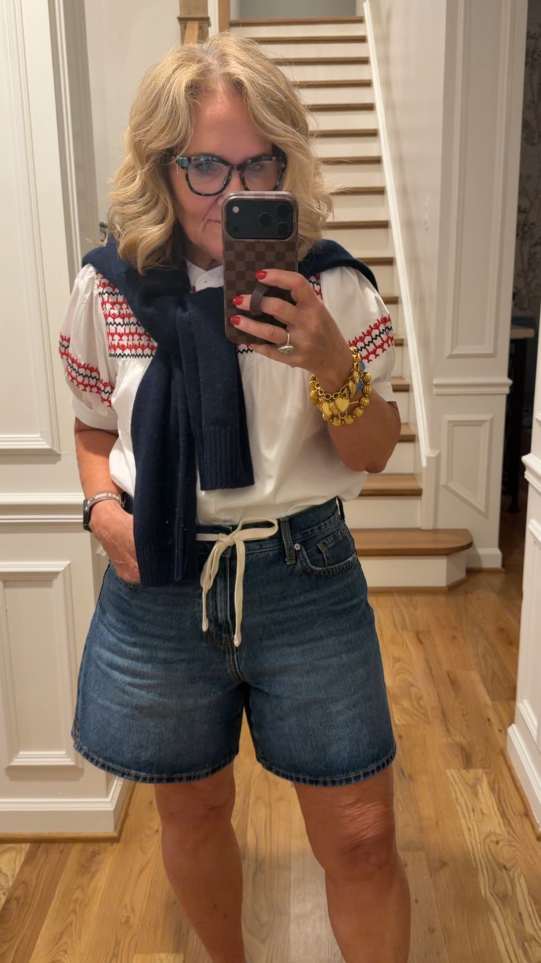 New Walmart denim
Shorts size 8 rigid denim really great quality. 
Top size medium
Cashmere sweater is a relaxed fit size medium. You could probably size down if you don’t want it really loose.

#LTKootd #LTKOver40 #LTKMidsize