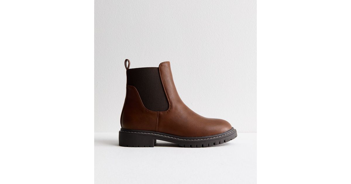 Tan Leather-Look Chunky Chelsea Boots | New Look | New Look (UK)