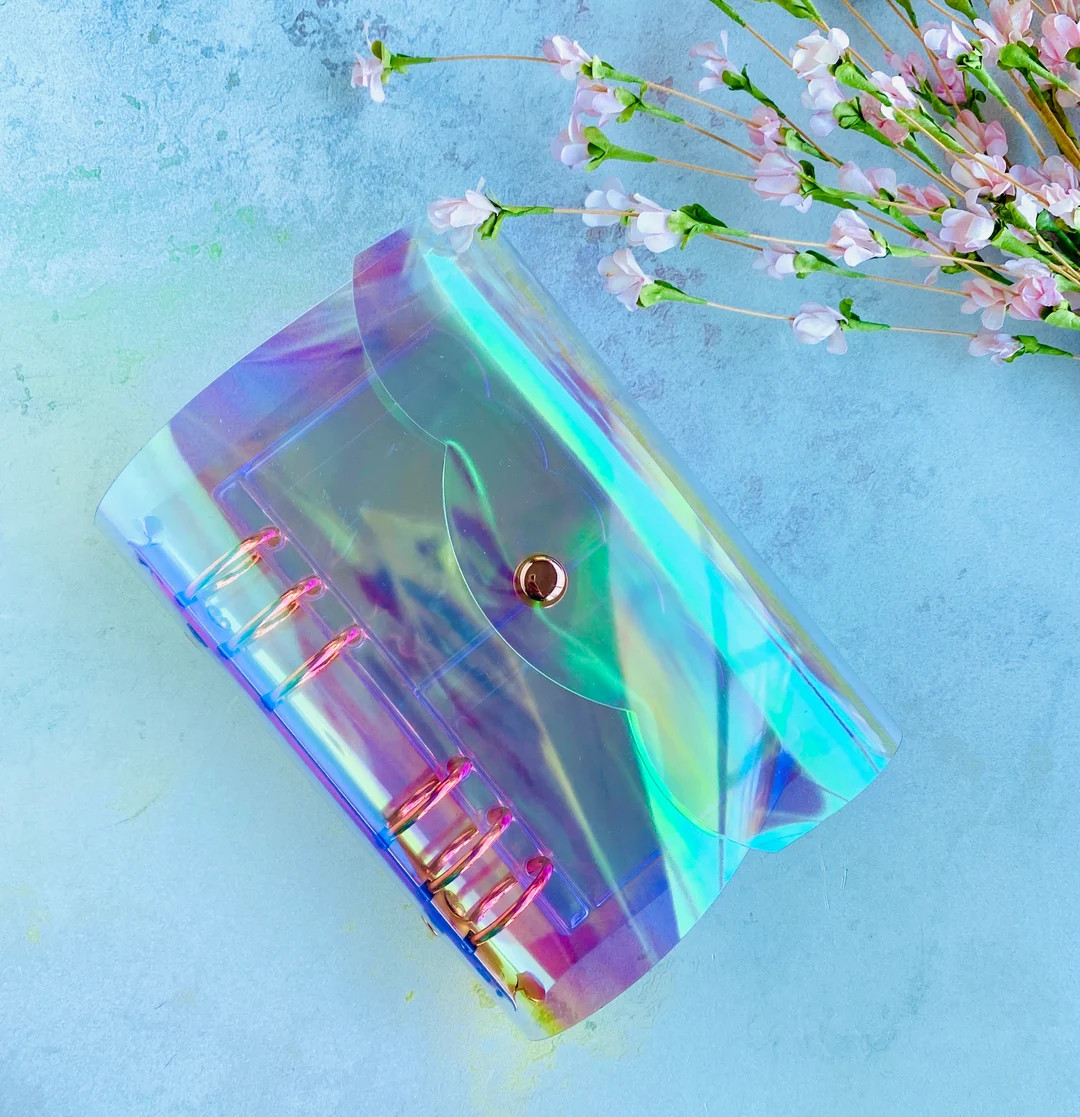 Handmade holographic jelly binder with cash envelope. Personal size binder with cash envelope bin... | Etsy (US)