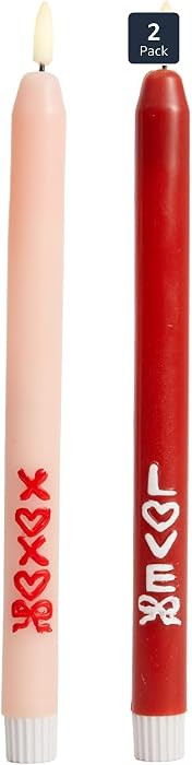 DN DECONATION Flameless Taper Candles Set of 2, Red & Pink Valentine LED Candles - Battery Operat... | Amazon (US)