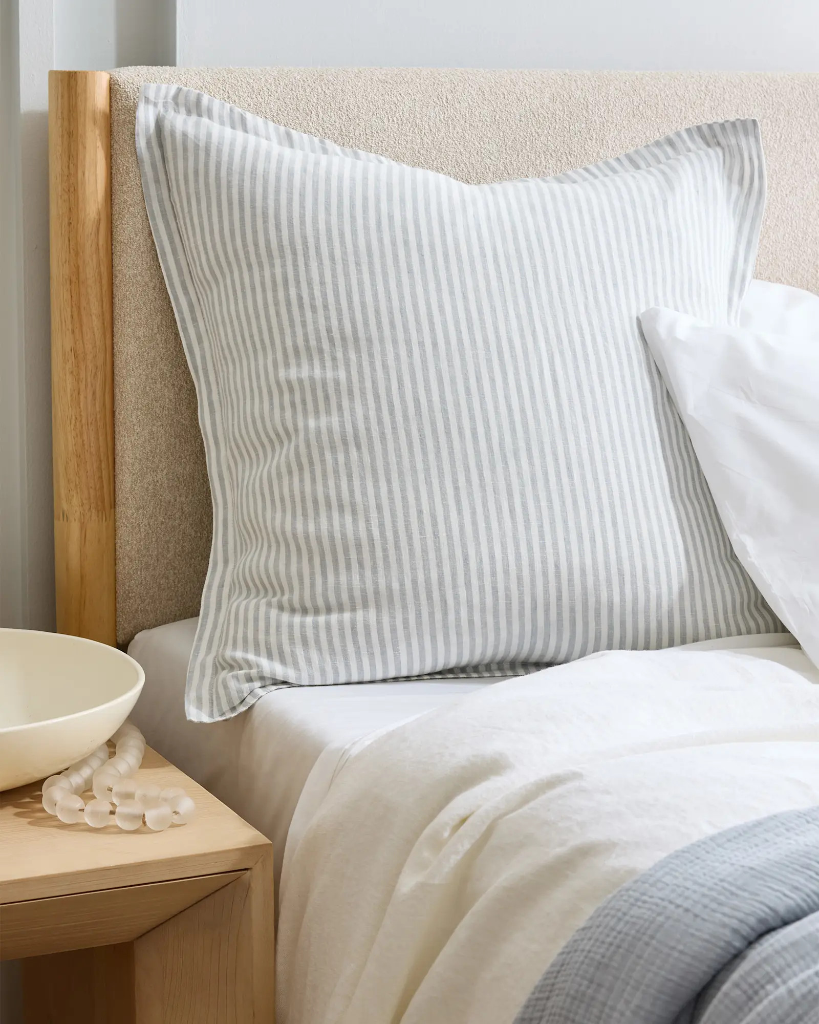 European Linen Euro Sham in Mist/White Stripe | Quince