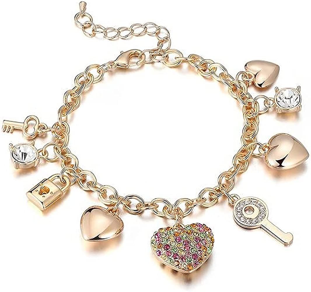SILANER Gold Chain Link Bracelet - 7"+ 2" Extender 14K Gold Plated Love Locked Bracelets for Women a | Amazon (US)