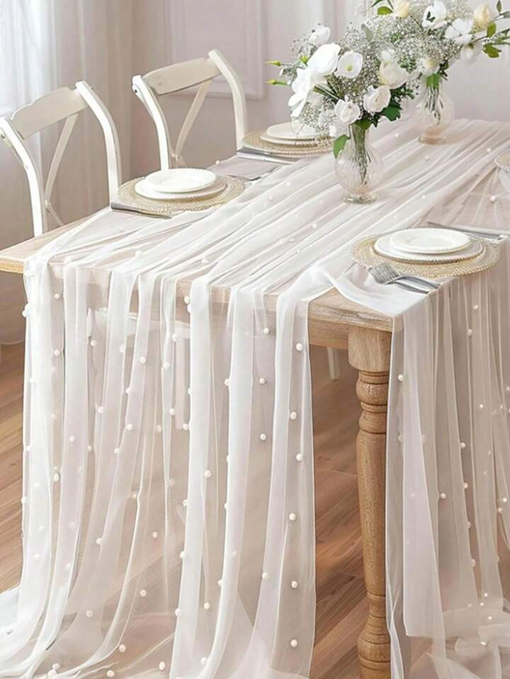 2pcs 39in White Pearl Tulle Cloth, Suitable For Wedding Arches, Dining Table Centers, Chair Sashe... | SHEIN