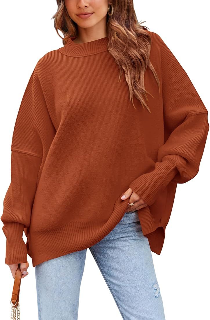 PRETTYGARDEN Women's Oversized Sweater 2023 Casual Fall Crewneck Long Sleeve Loose Side Slit Ribb... | Amazon (US)