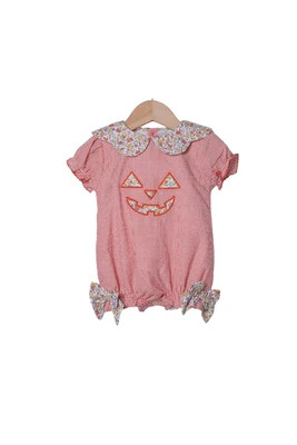 Jack O Lantern Orange Seersucker Bubble | The Smocked Flamingo