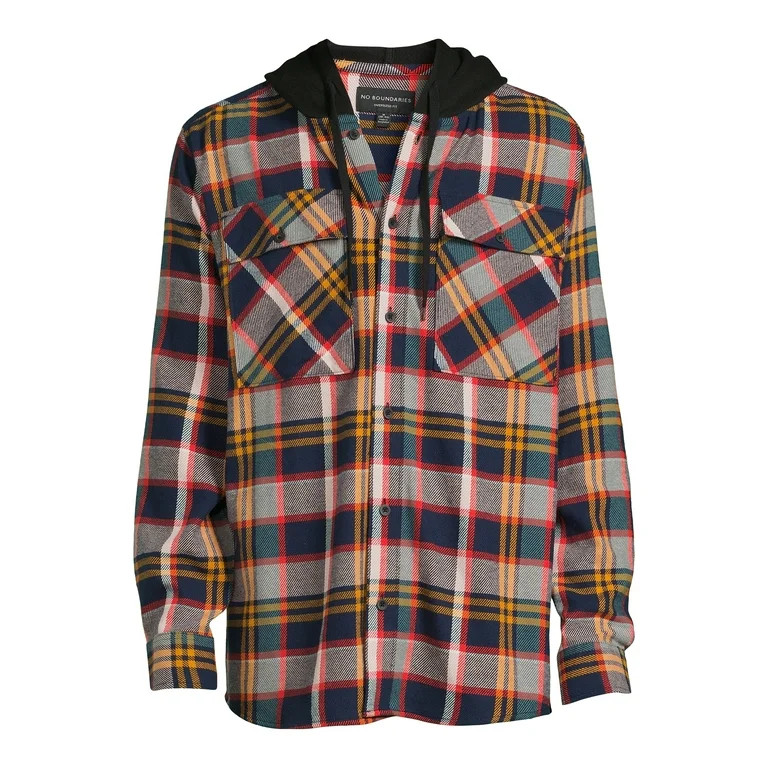 No Boundaries Men's & Big Men's Hooded Flannel Shirt, Sizes XS-5XL - Walmart.com | Walmart (US)