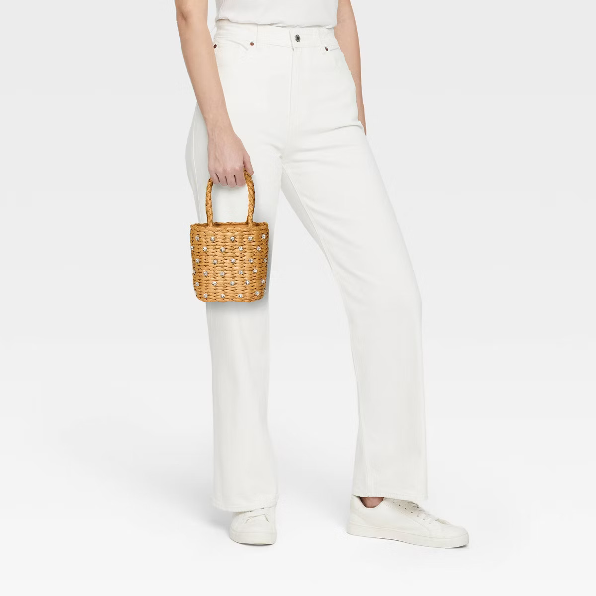 Mini Embellished Straw Bucket Bag - A New Day™ Beige | Target