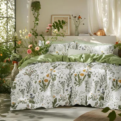 Bedsure 100% Cotton Reversible Floral Duvet Cover Set with Zipper | Wayfair North America