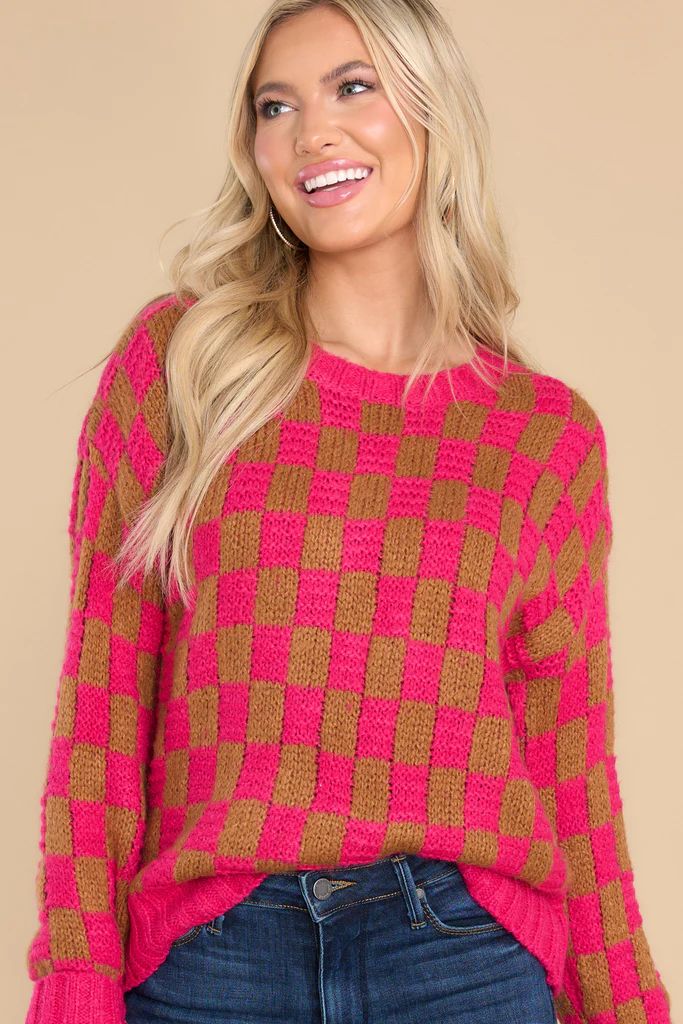 One Move Ahead Fuchsia Pink Checkered Sweater | Red Dress 