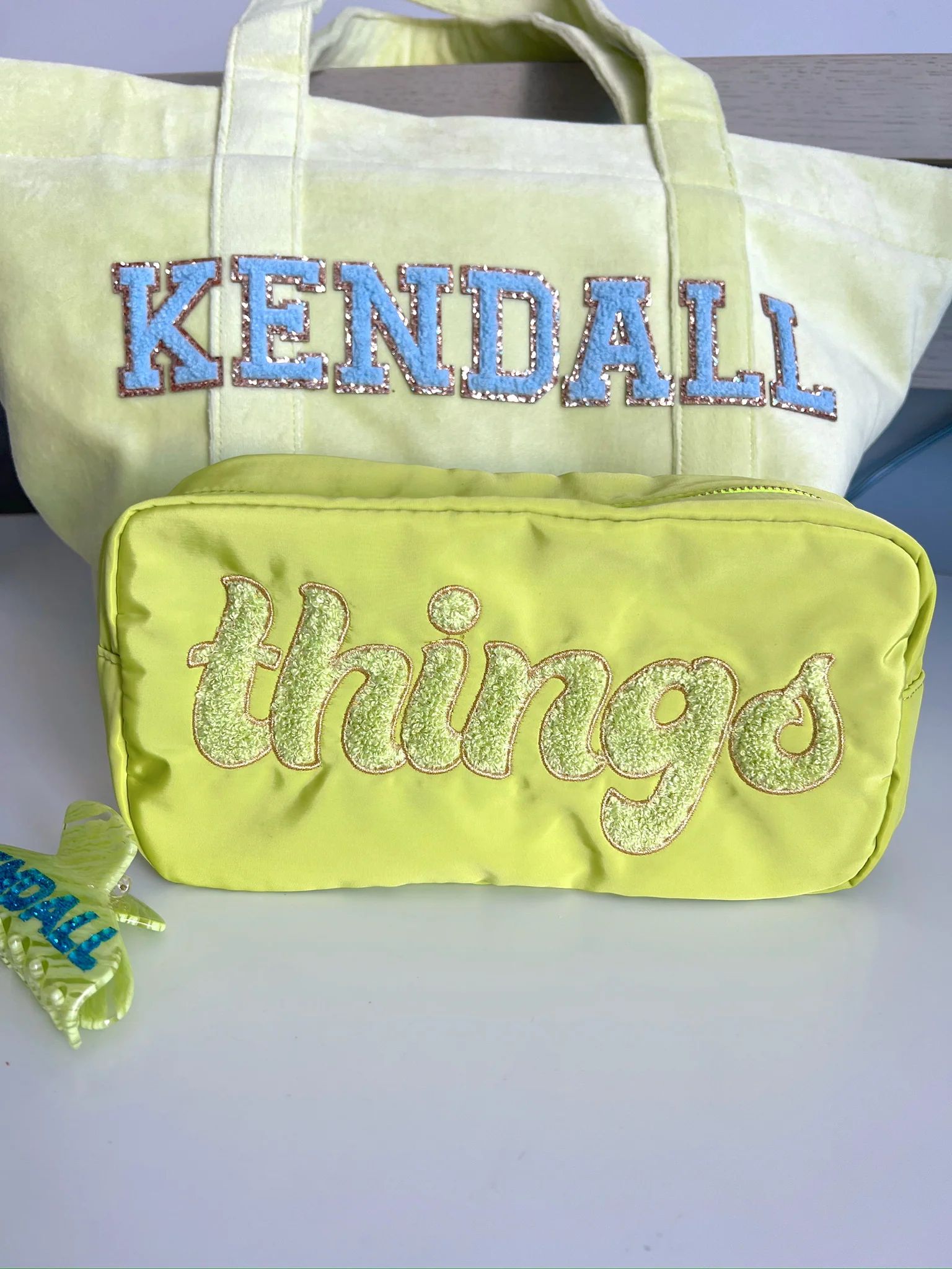 Things - Embroidered Large Bag - Lime Green | KenzKustomz