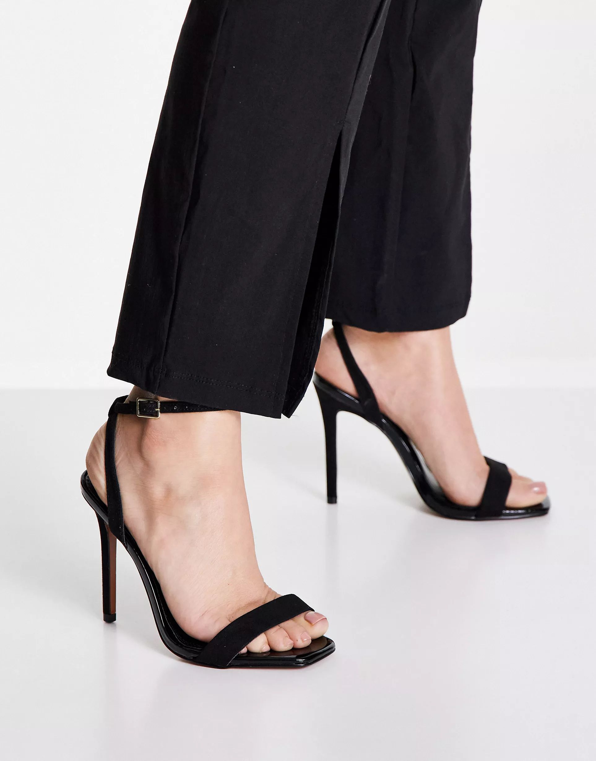 ASOS DESIGN Neva barely there heeled sandals in black | ASOS (Global)