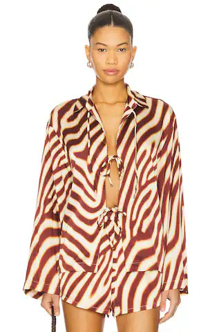 SEVEN WONDERS Montie Tie Front Sleeved Shirt in Montie Chocolate from Revolve.com | Revolve Clothing (Global)