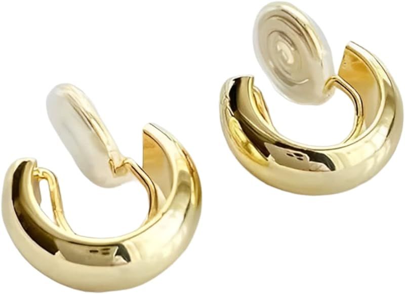 Gold Hoop Clip On Earrings - Small Comfortable Adjustable No Piercing Earrings, Simple Trendy Non... | Amazon (US)