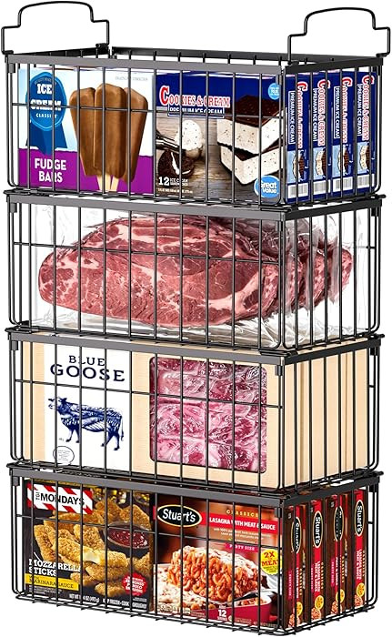 Freezer Organizer Bins, 4 Pack Stackable Deep Chest Freezer Organizer Bins, Foldable Baskets with... | Amazon (US)