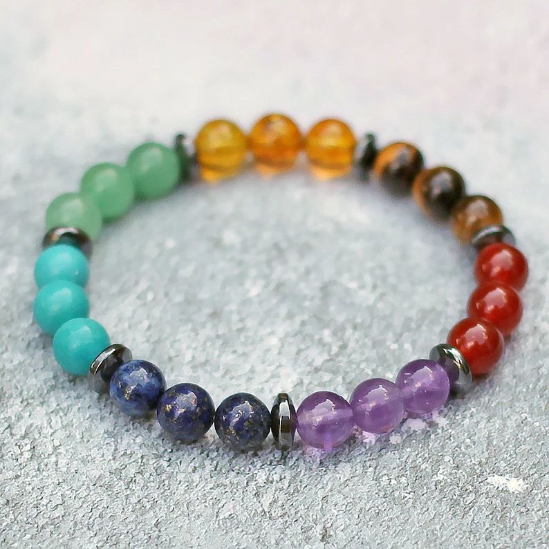 Chakra Healing Balancing Bracelet, Genuine 8mm Semi-Precious Gemstone Beads, Unisex Stretch Fit C... | Etsy (US)