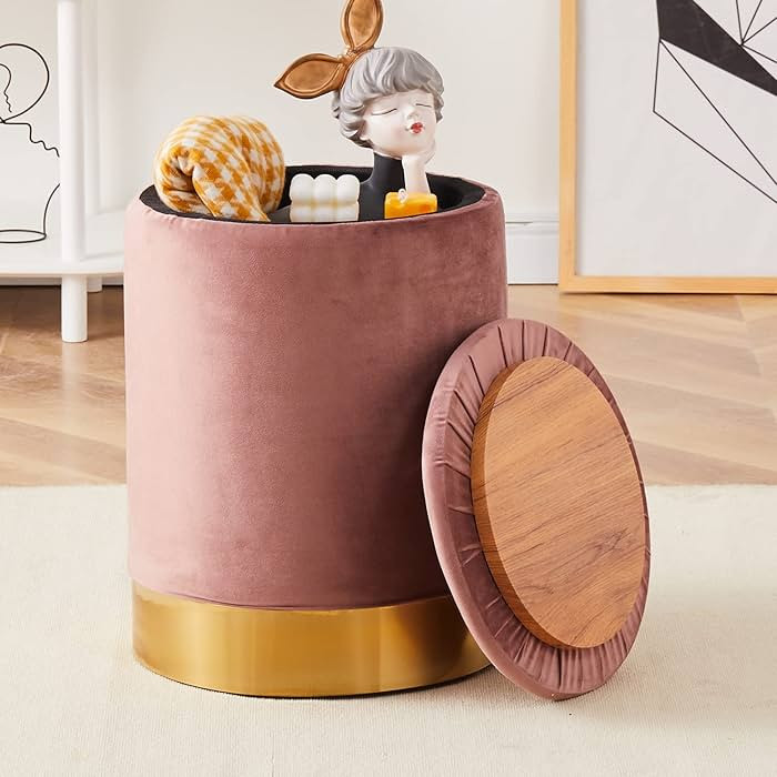 Mxfurhawa Velvet Storage Ottoman Multipurpose Footrest Stool with Metal Base Modern Round Vanity ... | Amazon (US)