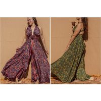 Hippie Boho Wide Leg Jumpsuit, Halter Tie Back Flare Pantsuit Xs-4X, Silk Flowy Jumper, Bohemian Gorgeous Outfit Dungaree | Etsy (US)