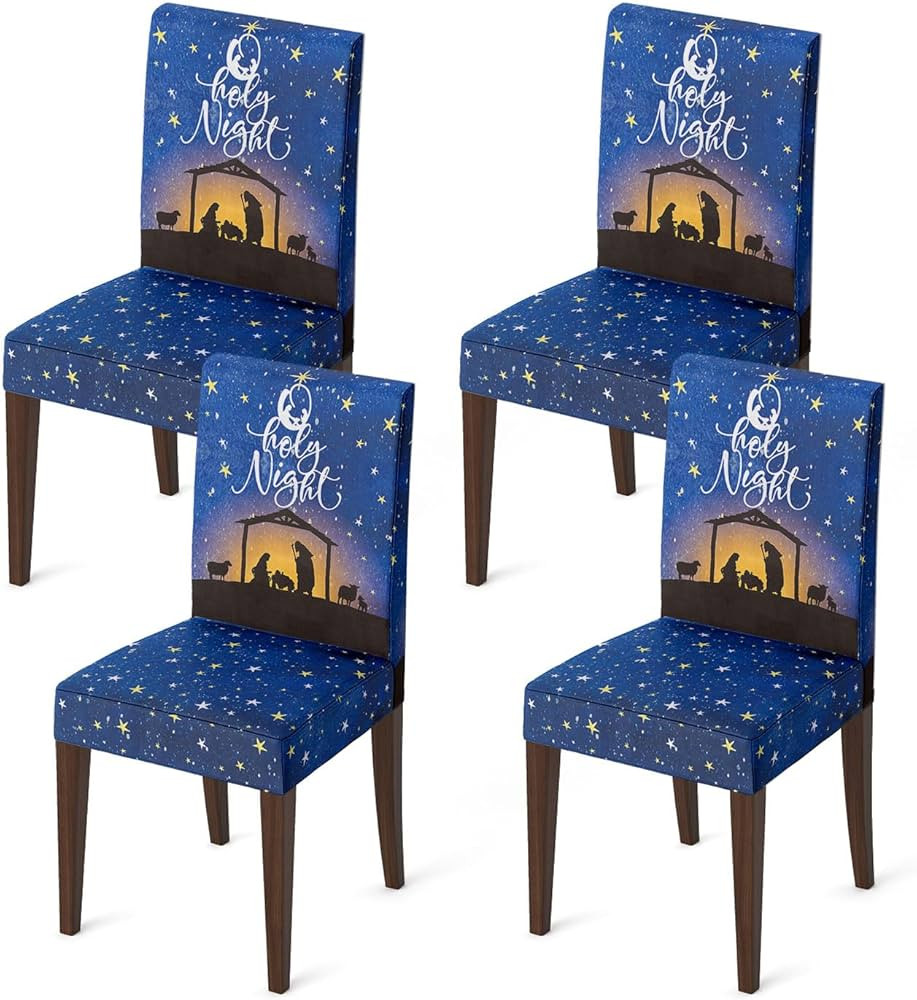 Horaldaily 4PCS Christmas Dining Chair Covers,Blue Holy Night Stretch Removable Washable Slipcove... | Amazon (US)