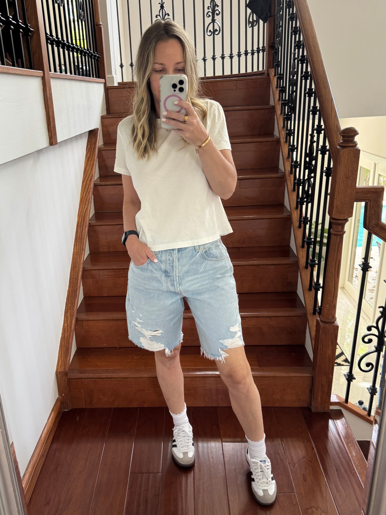 Mom shorts…. Citizens of Humanity 
These run big. Size down for a snugger fit. I’m in the 25. Could take a 24  

#LTKSeasonal #LTKStyleTip #LTKOver40