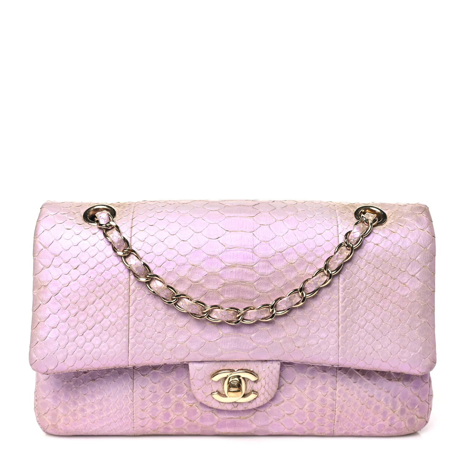 Chanel: All/Bags/Handbags/CHANEL Metallic Snakeskin Medium Double Flap Purple | FASHIONPHILE (US)