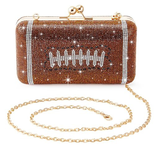 Dansydaisy Football Rhinestone Evening Bag Christmas Sports Purse for Women Sparkly Glitter Purses Bling Crystal Accessories(Brown) | Amazon (US)