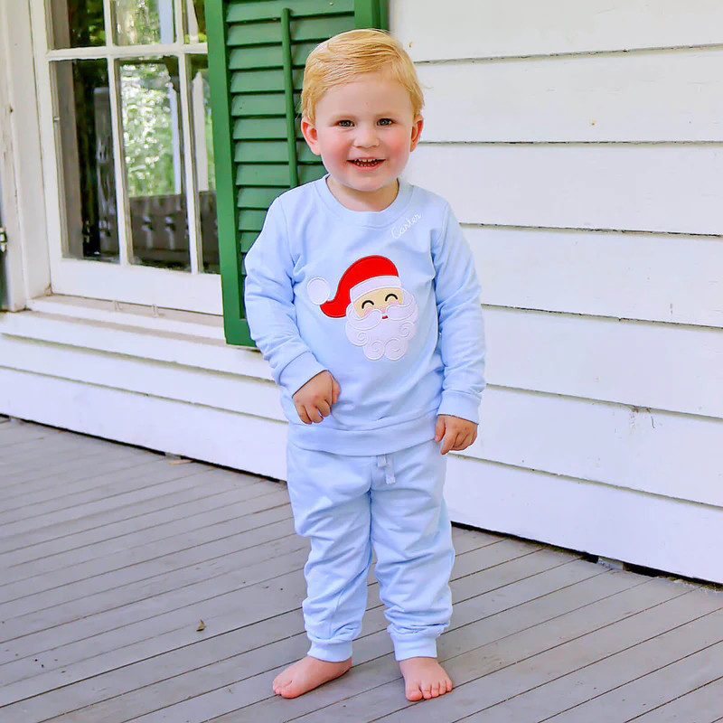 Happy Santa Light Blue Jogger Set | Classic Whimsy